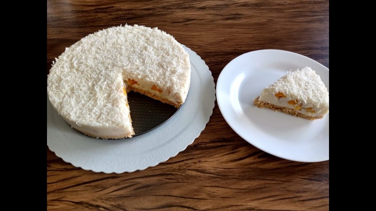 TORTA DE PÊSSEGO E CÔCO GELADA E SEM FORNO